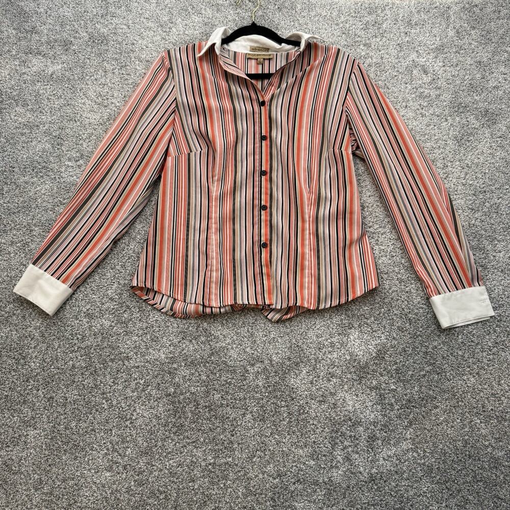 Notations Stretch Button Down Top Sz M Office Chic Striped Preppy Classic Retro